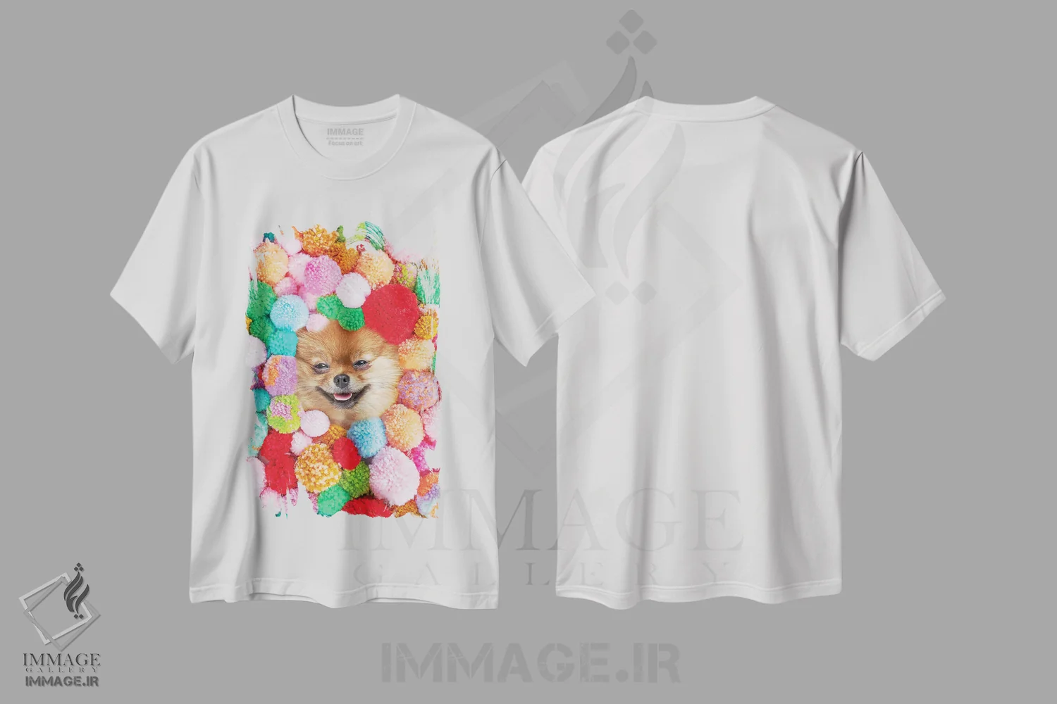 تیشرت سفید طرح دار پوم پومرانیان، عکاسی ترکیبی اثر ارین سامر | immage.ir