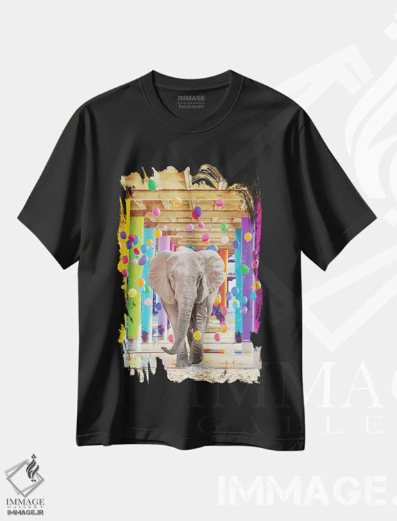 تیشرت مشکی طرح دار اسکله رنگین کمان، عکاسی ترکیبی اثر ارین سامر | فروشگاه ایماژ