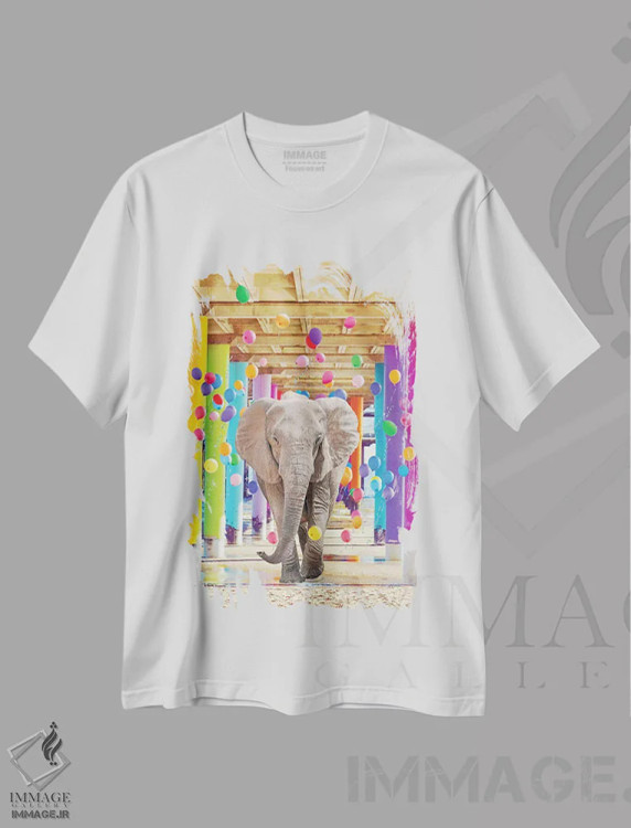 تیشرت سفید طرح دار اسکله رنگین کمان، عکاسی ترکیبی اثر ارین سامر | immage.ir