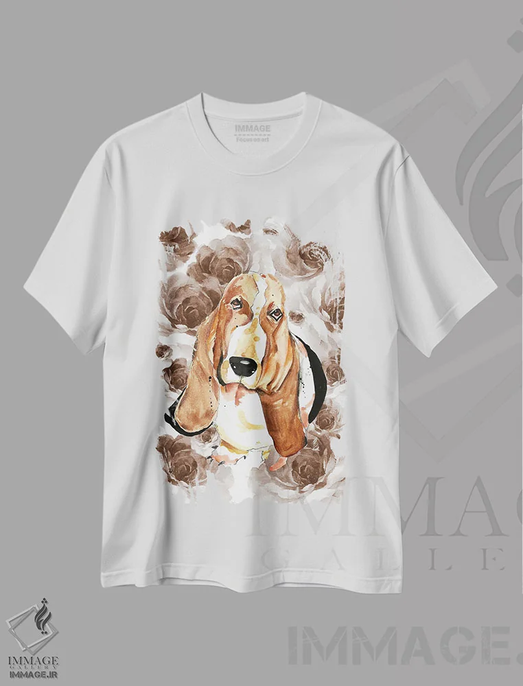 تیشرت سفید طرح دار گل های آبرنگی سگی، تزئینی اثر ادسون راموس | فروشگاه ایماژ