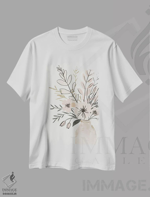 تیشرت سفید طرح دار آرایش گل در گلدان، دکور روستایی اثر ادسون راموس | immage.ir