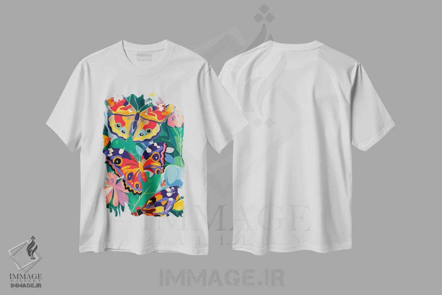تیشرت سفید طرح دار پروانه های شاداب، تزئینی اثر ادسون راموس | immage.ir