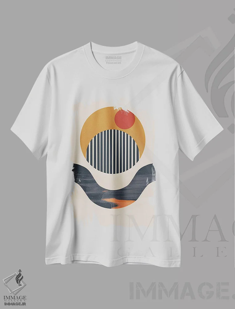 تیشرت سفید طرح دار دایره های موجی انتزاعی اثر ادسون راموس | فروشگاه ایماژ