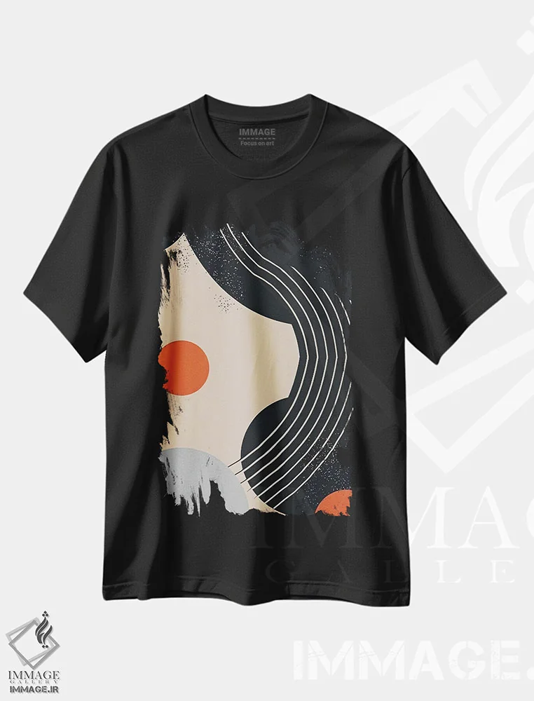 تیشرت مشکی طرح دار اشکال و خطوط انتزاعی اثر ادسون راموس | فروشگاه ایماژ