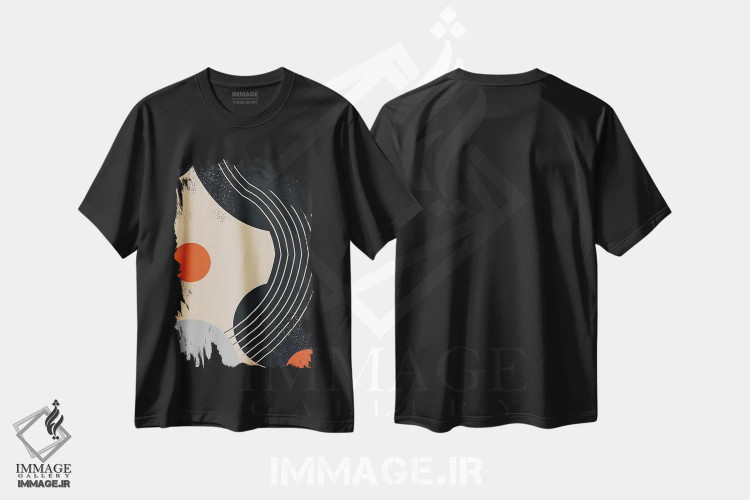 تیشرت مشکی طرح دار اشکال و خطوط انتزاعی اثر ادسون راموس | فروشگاه ایماژ