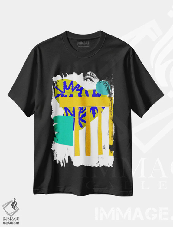 تیشرت مشکی طرح دار کلاژ انتزاعی اثر ادسون راموس | فروشگاه ایماژ