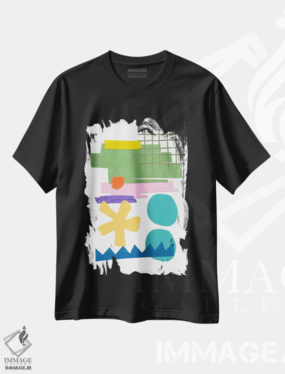 تیشرت مشکی طرح دار کلاژ هندسی انتزاعی اثر ادسون راموس | فروشگاه ایماژ