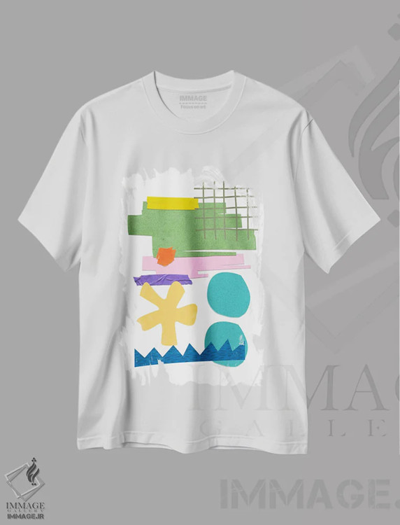 تیشرت سفید طرح دار کلاژ هندسی انتزاعی اثر ادسون راموس | immage.ir
