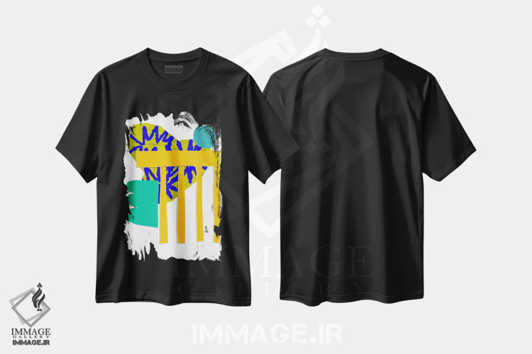 تیشرت مشکی طرح دار کلاژ انتزاعی اثر ادسون راموس | فروشگاه ایماژ