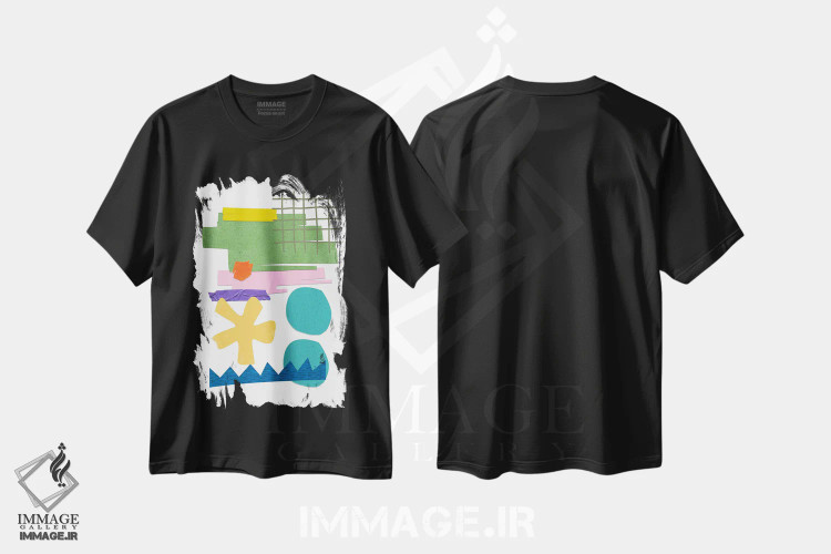 تیشرت مشکی طرح دار کلاژ هندسی انتزاعی اثر ادسون راموس | فروشگاه ایماژ