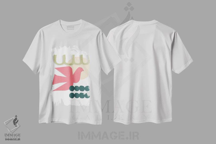 تیشرت سفید طرح دار پرنده صورتی اثر ادسون راموس | فروشگاه ایماژ