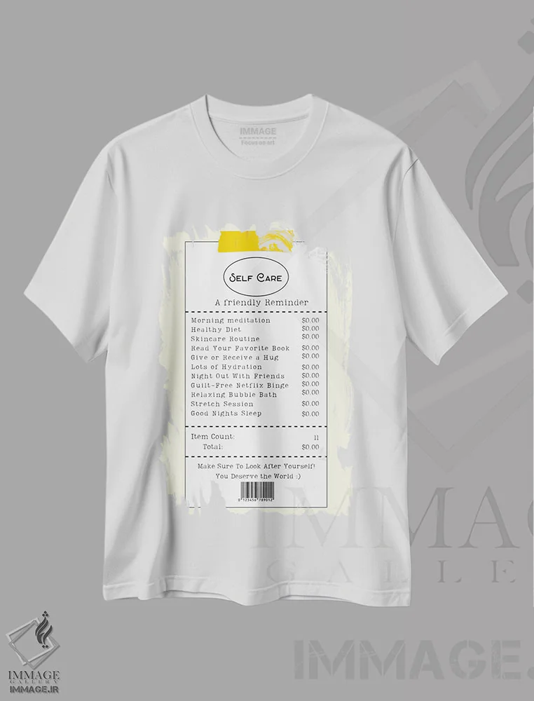 تیشرت سفید طرح دار فهرست خودمراقبتی، هنر دیجیتال اثر ادسون راموس | immage.ir