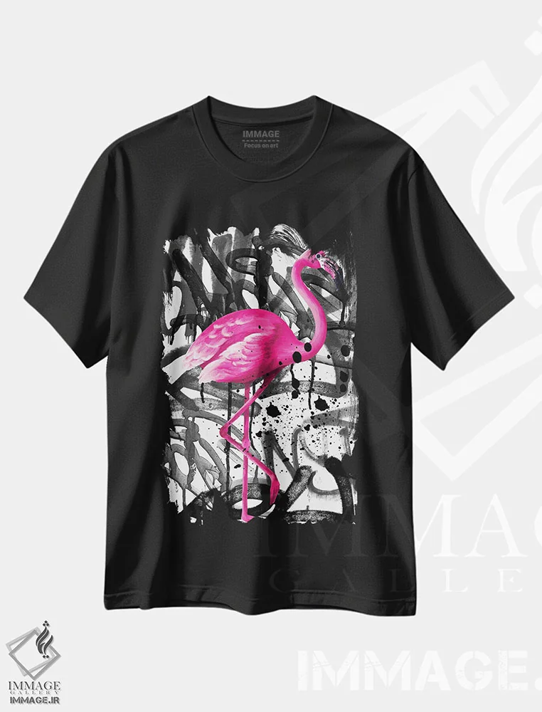 تیشرت مشکی طرح دار هنر خیابانی فلامینگو، تزئینی اثر ادسون راموس | immage.ir