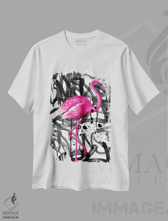 تیشرت سفید طرح دار هنر خیابانی فلامینگو، تزئینی اثر ادسون راموس | فروشگاه ایماژ