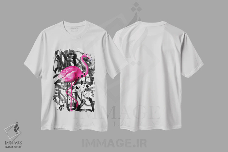تیشرت سفید طرح دار هنر خیابانی فلامینگو، تزئینی اثر ادسون راموس | فروشگاه ایماژ
