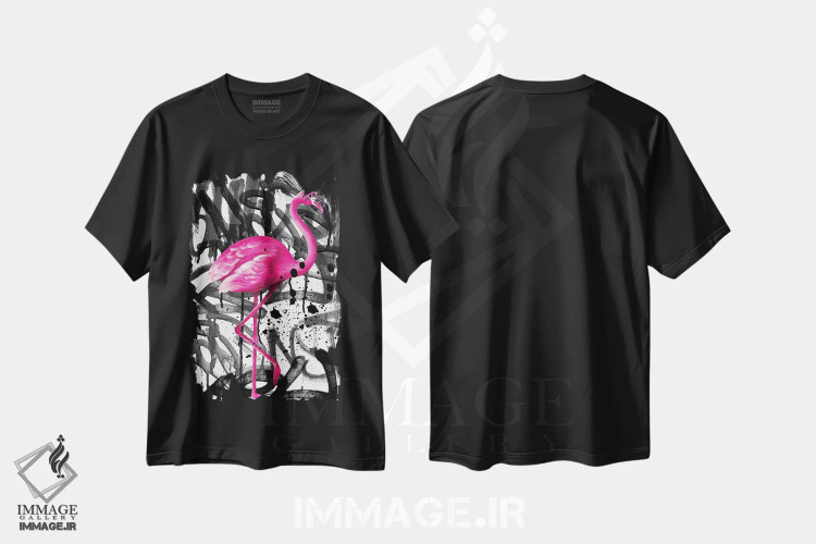 تیشرت مشکی طرح دار هنر خیابانی فلامینگو، تزئینی اثر ادسون راموس | immage.ir