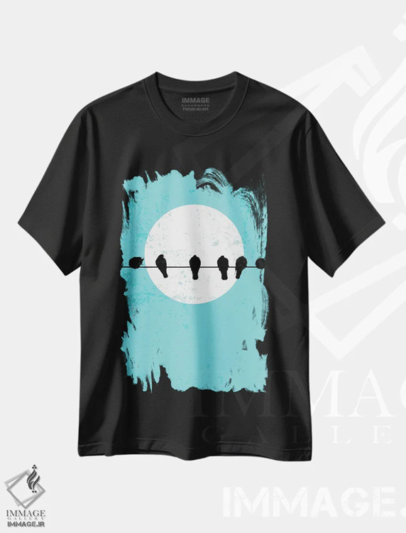 تیشرت مشکی طرح دار پیکره های پرندگان، تزئینی اثر ادسون راموس | فروشگاه ایماژ