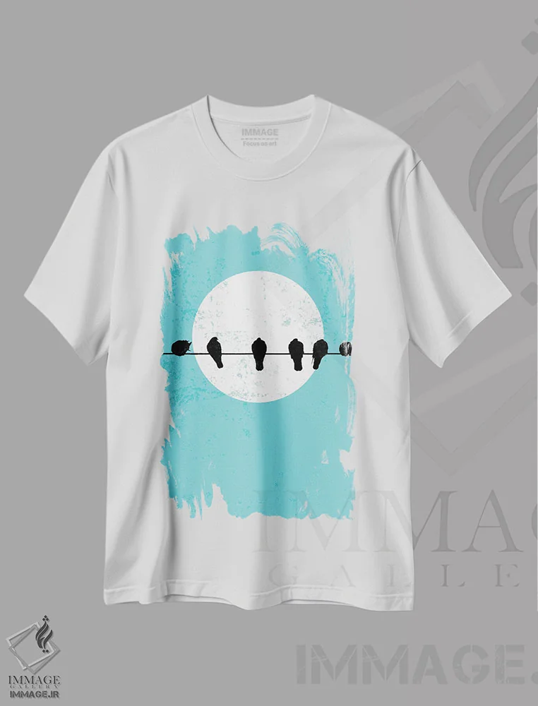 تیشرت سفید طرح دار پیکره های پرندگان، تزئینی اثر ادسون راموس | immage.ir