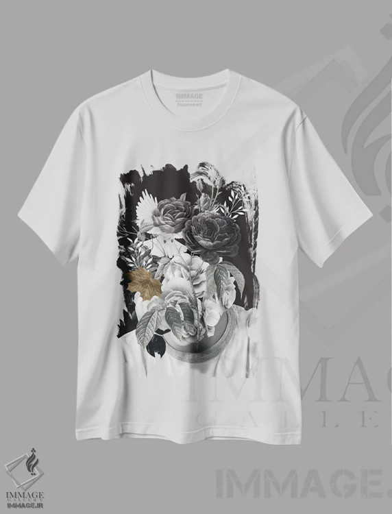 تیشرت سفید طرح دار شکوفه، تزئینی اثر ادسون راموس | فروشگاه ایماژ