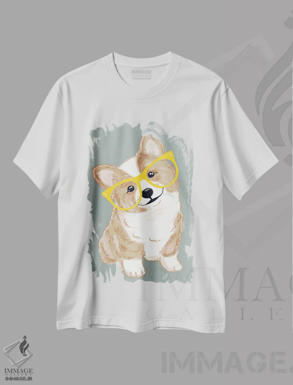 تیشرت سفید طرح دار کورگی بامزه، هنر دیجیتال اثر ادسون راموس | فروشگاه ایماژ