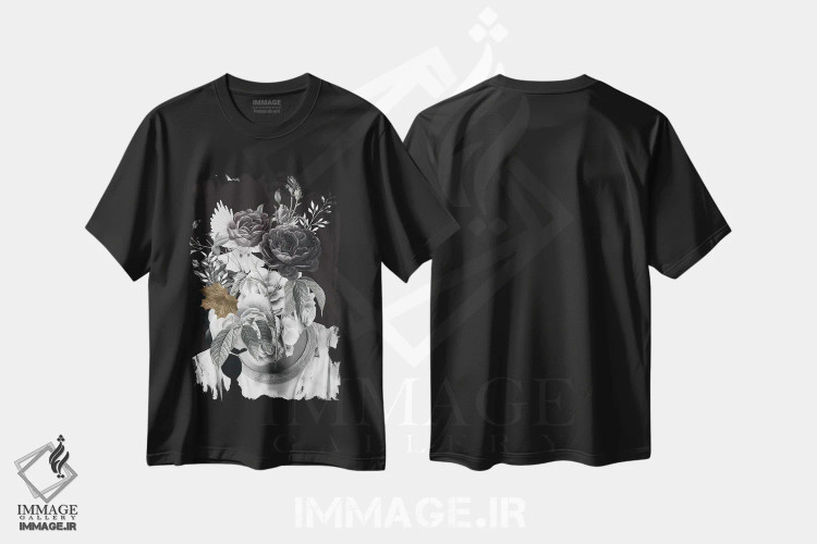 تیشرت مشکی طرح دار شکوفه، تزئینی اثر ادسون راموس | immage.ir