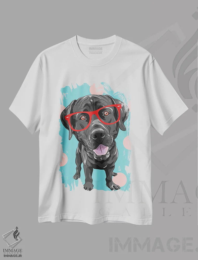 تیشرت سفید طرح دار لابرادور مشکی، تزئینی اثر ادسون راموس | فروشگاه ایماژ