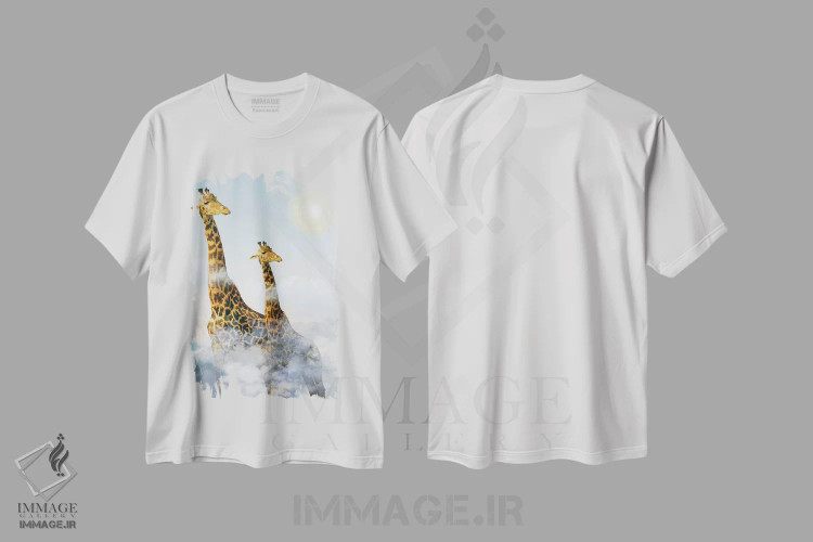 تیشرت سفید طرح دار زرافه ها و ابرها، تزئینی اثر ادسون راموس | immage.ir