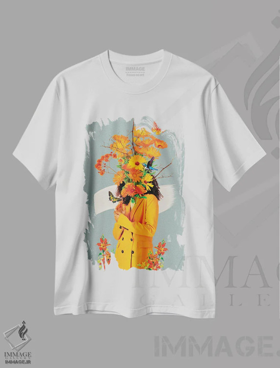 تیشرت سفید طرح دار آفتابگردان، تزئینی اثر ادسون راموس | فروشگاه ایماژ