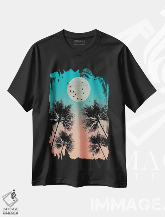 تیشرت مشکی طرح دار غروب صورتی، تزئینی اثر ادسون راموس | immage.ir