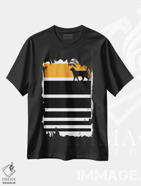 تیشرت مشکی طرح دار گربه گرافیکی، تزئینی اثر ادسون راموس | فروشگاه ایماژ