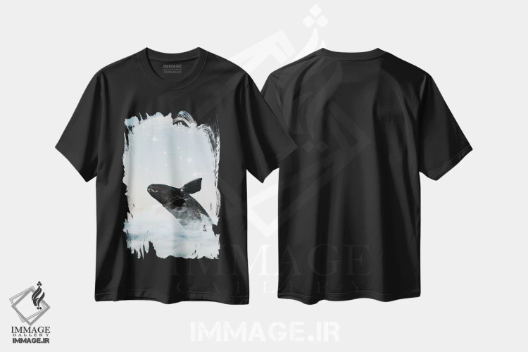 تیشرت مشکی طرح دار نهنگ در آسمان، تزئینی اثر ادسون راموس | فروشگاه ایماژ