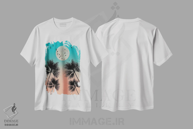 تیشرت سفید طرح دار غروب صورتی، تزئینی اثر ادسون راموس | فروشگاه ایماژ