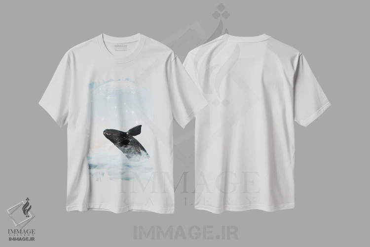 تیشرت سفید طرح دار نهنگ در آسمان، تزئینی اثر ادسون راموس | immage.ir