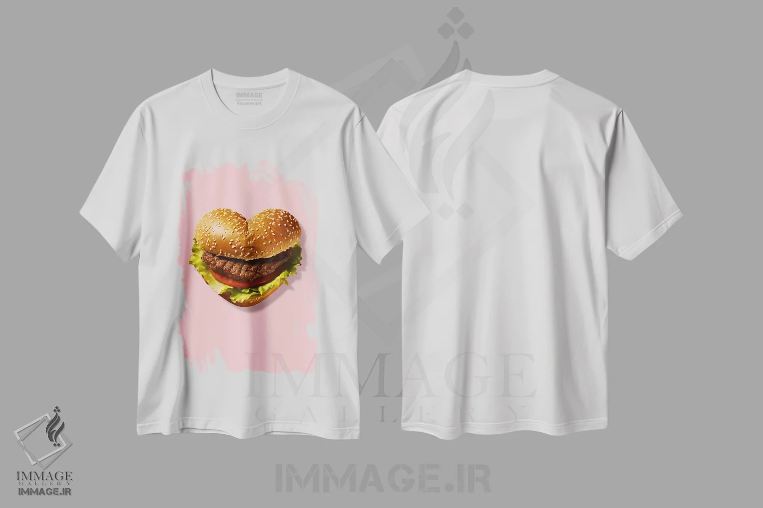 تیشرت سفید طرح دار همبرگر قلبی پاپ آرت، هنر فاخر معاصر اثر ادسون راموس | immage.ir
