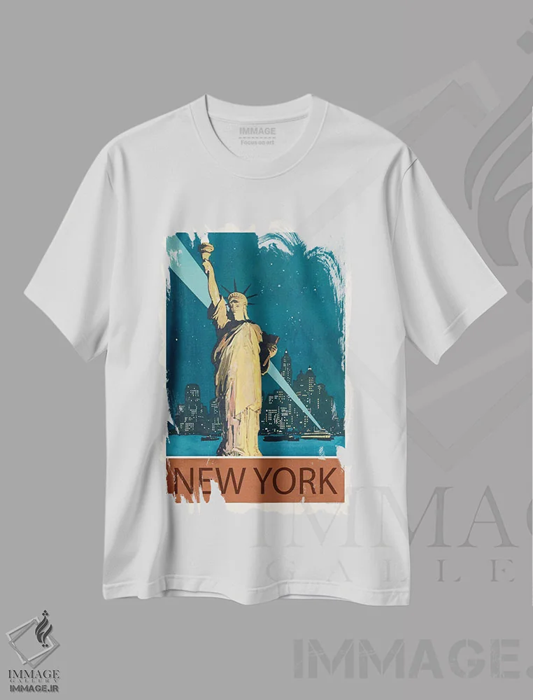 تیشرت سفید طرح دار شهر نیویورک، تزئینی اثر ادسون راموس | فروشگاه ایماژ