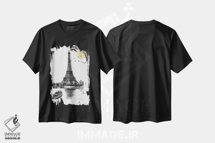 تیشرت مشکی طرح دار هنر مینیمالیستی برج ایفل، تزئینی اثر ادسون راموس | فروشگاه ایماژ
