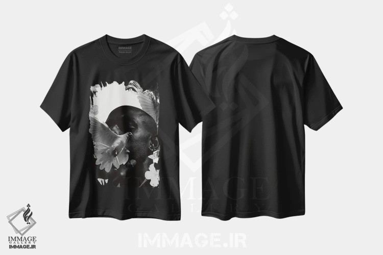 تیشرت مشکی طرح دار کلاژ سوررئالیستی از انسان، هنر آمریکایی آفریقایی تبار اثر ادسون راموس | فروشگاه ایماژ