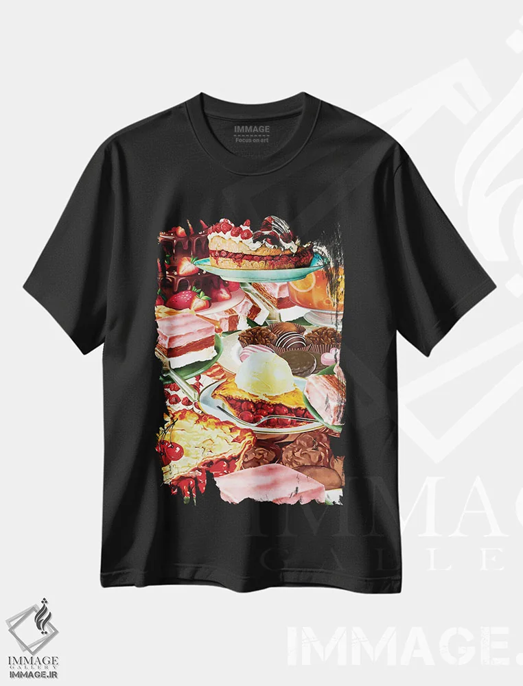 تیشرت مشکی طرح دار پای ها و شیرینی ها، هنر دیجیتال اثر ادسون راموس | immage.ir