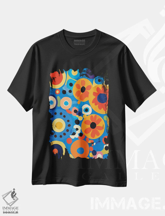 تیشرت مشکی طرح دار گل های انتزاعی، آبستره اثر ادسون راموس | immage.ir