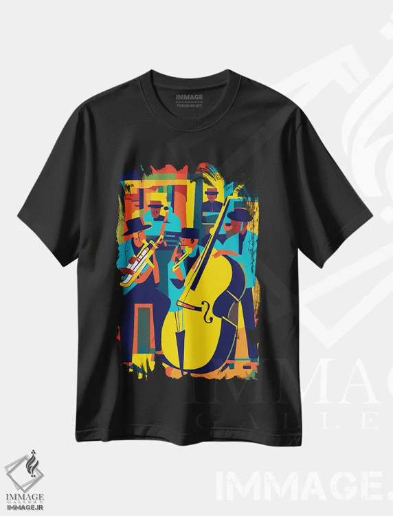 تیشرت مشکی طرح دار جاز، آبستره اثر ادسون راموس | فروشگاه ایماژ