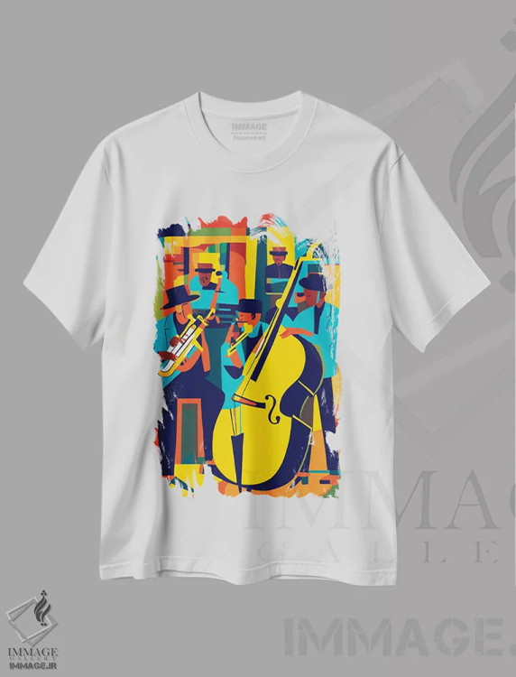 تیشرت سفید طرح دار جاز، آبستره اثر ادسون راموس | immage.ir