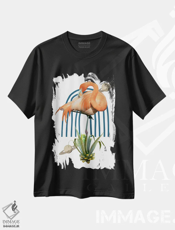 تیشرت مشکی طرح دار کلاژ فلامینگو، تزئینی اثر ادسون راموس | immage.ir
