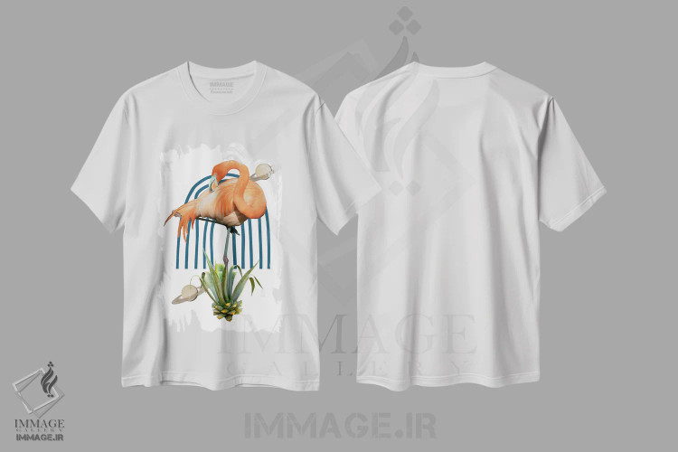 تیشرت سفید طرح دار کلاژ فلامینگو، تزئینی اثر ادسون راموس | فروشگاه ایماژ