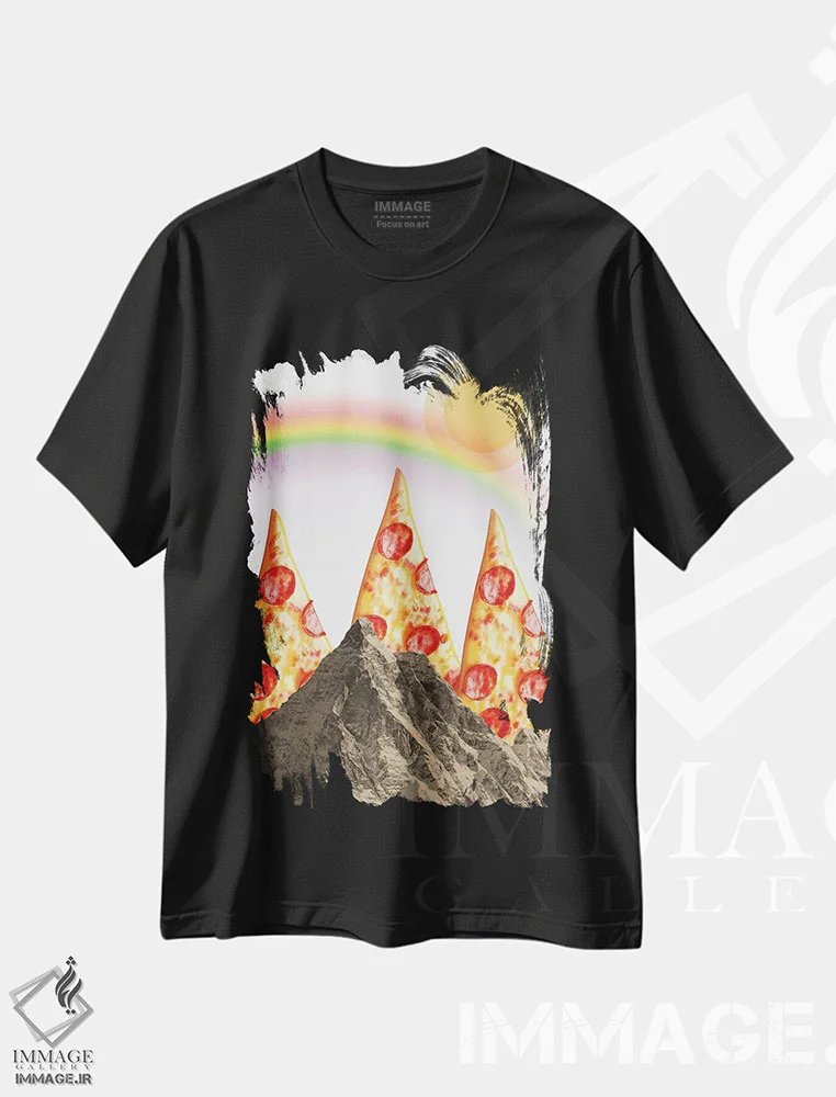 تیشرت مشکی طرح دار کوه پیتزا، هنر دیجیتال اثر ادسون راموس | immage.ir