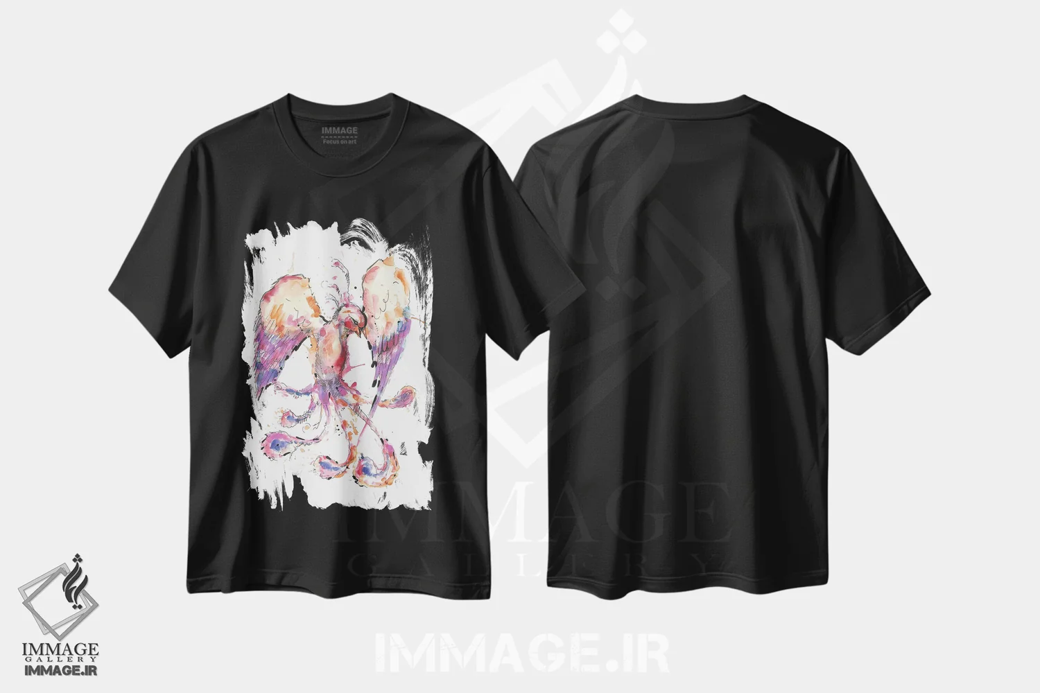 تیشرت مشکی طرح دار ققنوس آبرنگی، هنر دیجیتال اثر ادسون راموس | immage.ir