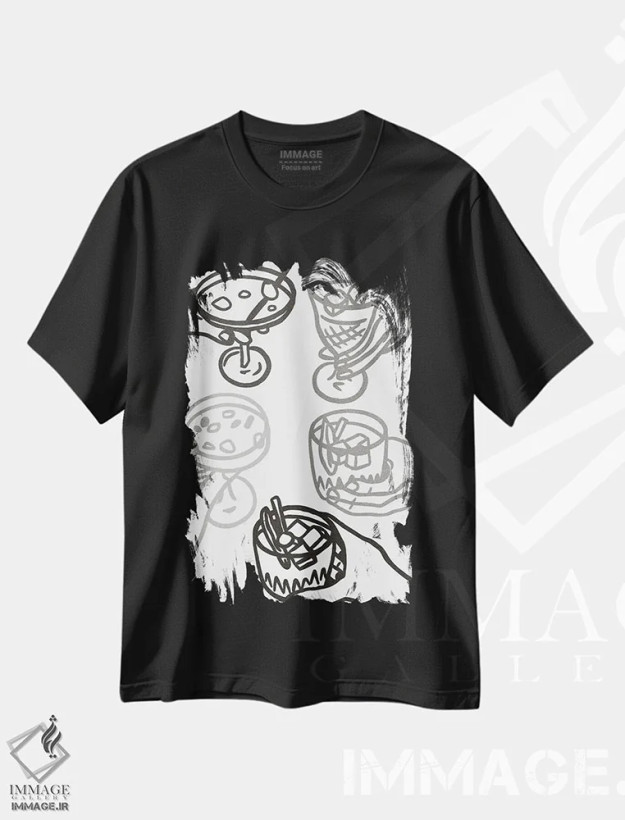 تیشرت مشکی طرح دار علاقه مندان به نوشیدنی، هنر دیجیتال سیاه و سفید اثر ادسون راموس | فروشگاه ایماژ