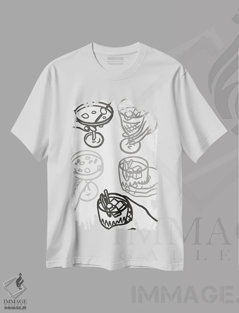 تیشرت سفید طرح دار علاقه مندان به نوشیدنی، هنر دیجیتال سیاه و سفید اثر ادسون راموس | immage.ir