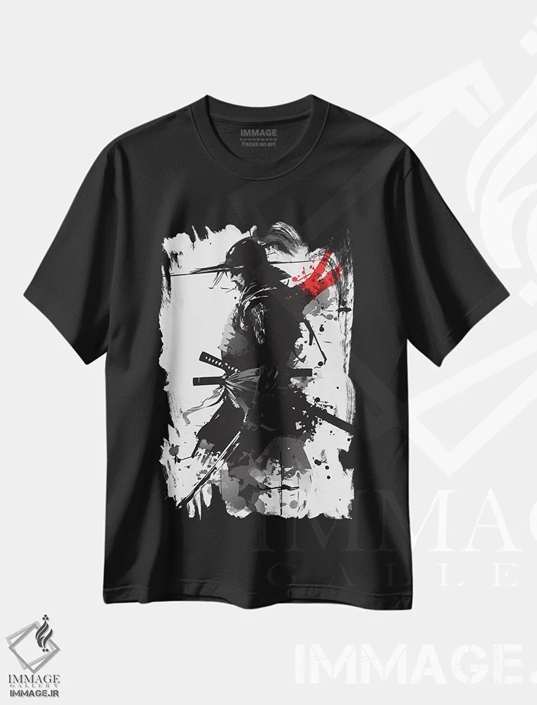تیشرت مشکی طرح دار سیلوئت جنگجوی سامورایی، دکوراسیون جایگزین اثر ادسون راموس | immage.ir