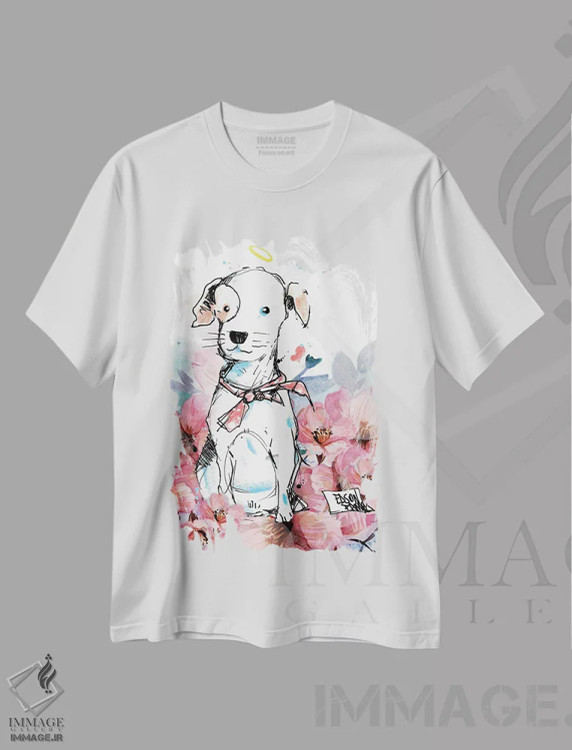 تیشرت سفید طرح دار سگ و گل ها، تزئینی اثر ادسون راموس | immage.ir