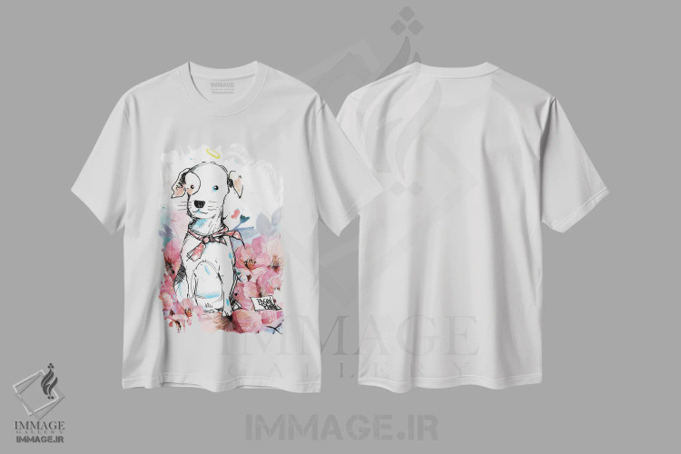 تیشرت سفید طرح دار سگ و گل ها، تزئینی اثر ادسون راموس | immage.ir